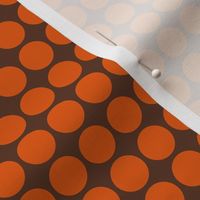 Extra small - Retro orange on brown polka dots - vintage inspired orange brown mod circle fabric - simple bold geometric