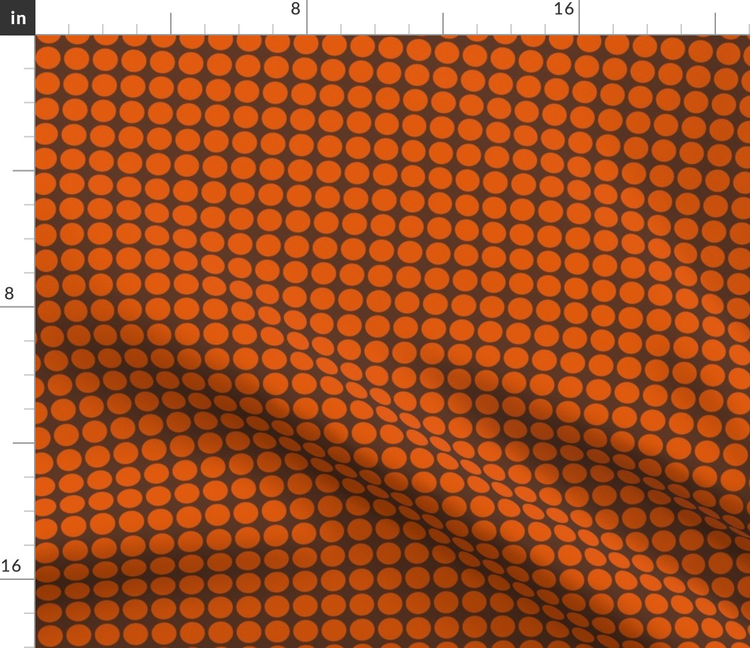 Extra small - Retro orange on brown polka dots - vintage inspired orange brown mod circle fabric - simple bold geometric