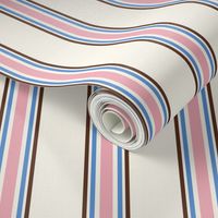 Pink, blue and brown stripes on cream - medium