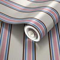 Pink, blue and brown stripes on cream - medium