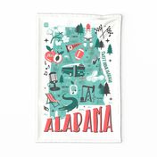 2024 Calendar Alabama Illustrated Map Tea Towel and Wall Hanging
