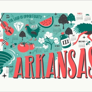 2024 Calendar Arkansas Illustrated Map Tea Towel and Wall Hanging