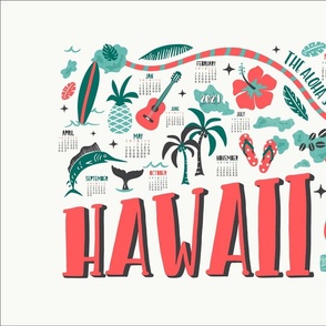 2024 Calendar Hawaii Illustrated Map Tea Towel and Wall Hanging