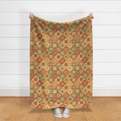 Retro Diagonal Floral Mustard Yellow Terracotta Olive Green 