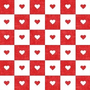 (small scale) Valentine's Day Checks w/ Hearts - red & white - LAD22