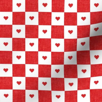 (small scale) Valentine's Day Checks w/single hearts - red & white - LAD22