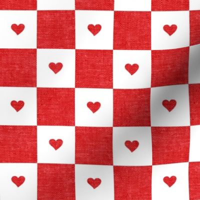 Valentine's Day Checks w/single hearts - red & white - LAD22
