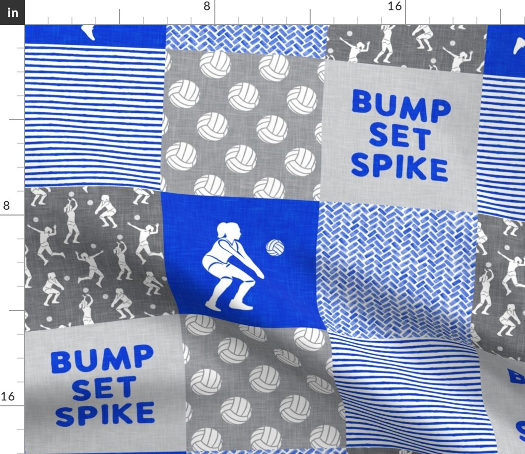 Bump Set Spike - Volleyball Patchwork - Wholecloth in royal blue and grey -  LAD22