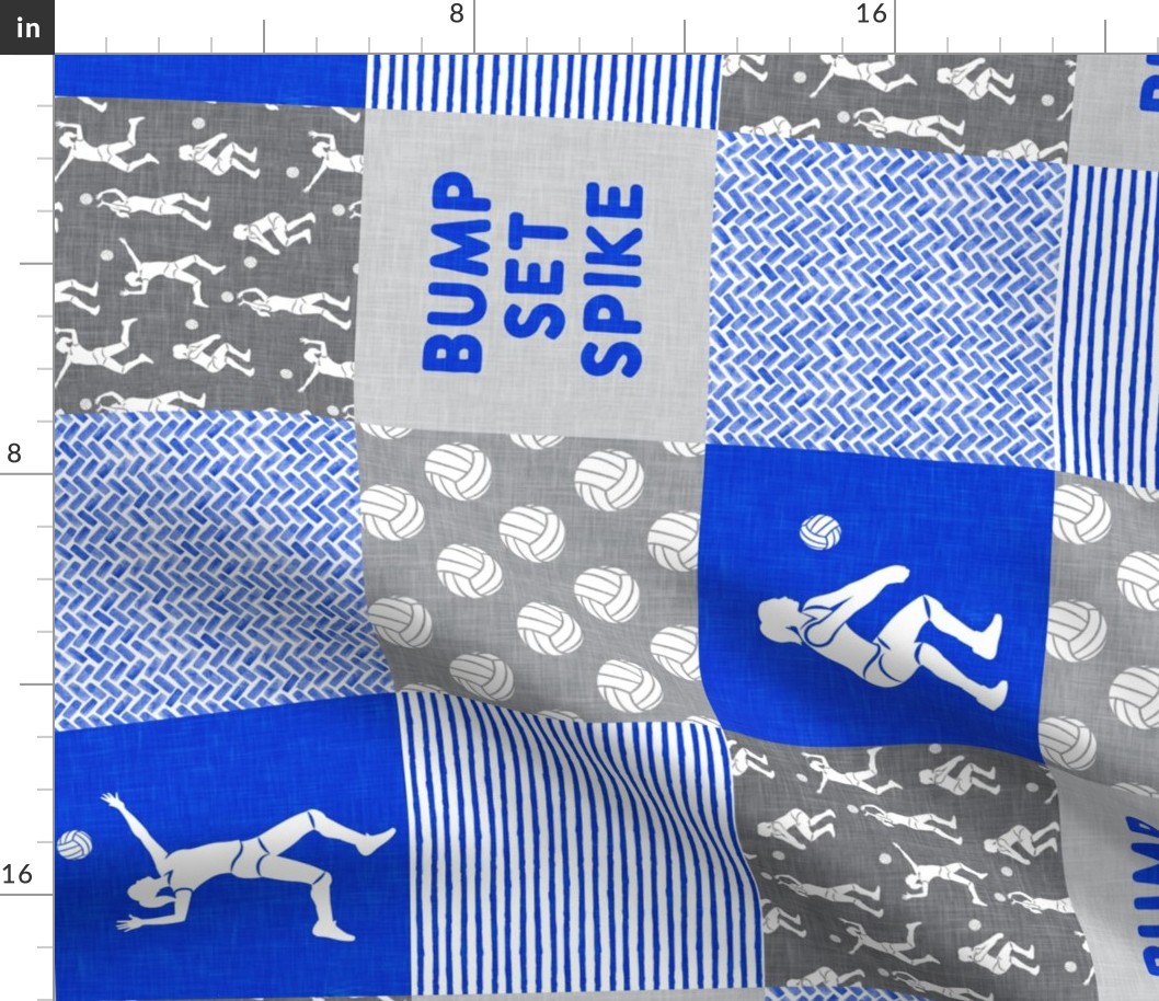Bump Set Spike - Volleyball Patchwork - Wholecloth in royal blue and grey (90) -  LAD22