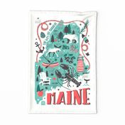 2024 Calendar Maine Illustrated Map Tea Towel and Wall Hanging