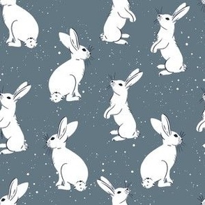 white bunny on greyih blue | minimalistic 