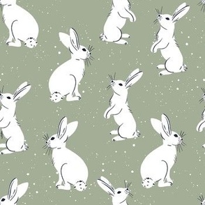 white bunny on olive green | minimalistic 