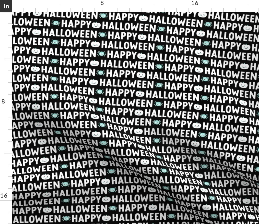 happy halloween black and white with pastel teal