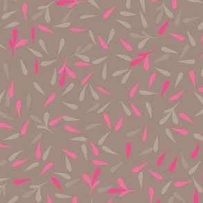 small taupe and pink leaves on taupe 