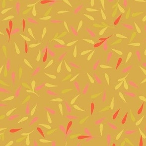 small orange and yellow leaves on ochre 