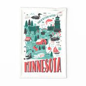 2024 Calendar Minnesota Illustrated Map Tea Towel and Wall Hanging