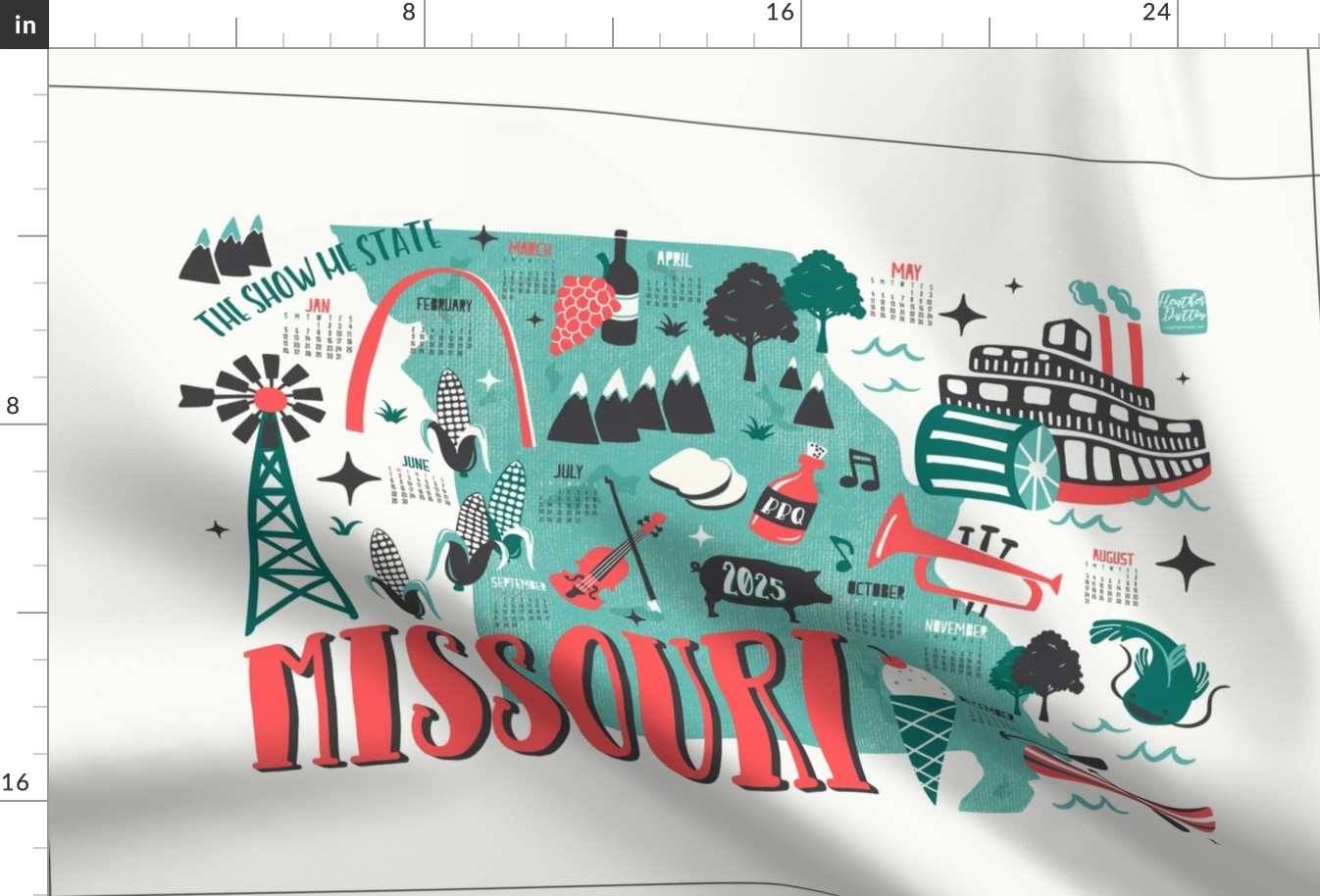 2024 Calendar Missouri Illustrated Map Tea Towel and Wall Hanging