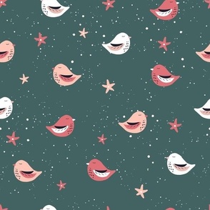sparrows in Scandinavian style |  FOLK TALE collection | in Christmas colors