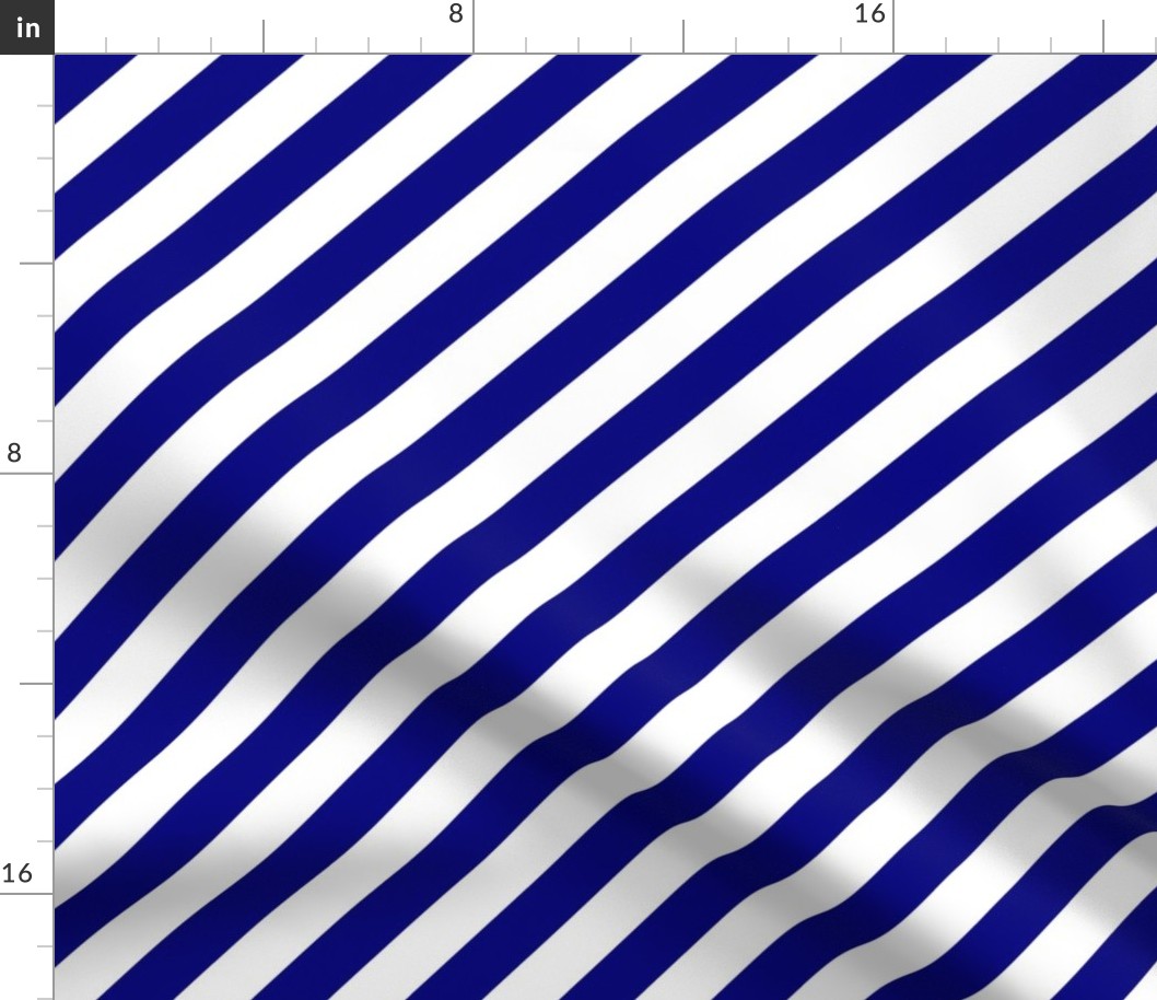 Blue and White 1-inch Diagonal Beach Hut Stripes