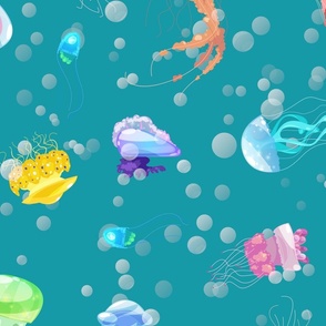 Caribbean Sea with Swimming Dancing Translucent Jellyfish
