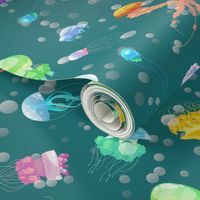 Mediterranean Sea with Swimming Dancing Translucent Jellyfish