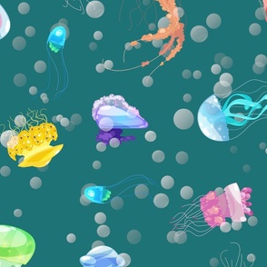 Mediterranean Sea with Swimming Dancing Translucent Jellyfish
