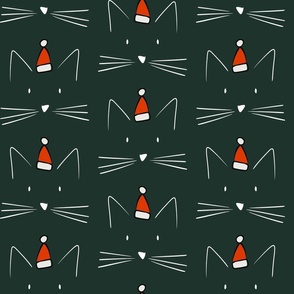 christmas cat - abby cat - white santa cat on dark green - cat fabric