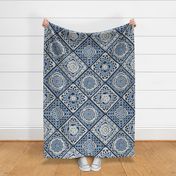 Cozy Granny Squares Diagonal- Navy Blue- Sky Blue- White- Extra Large- Crochet