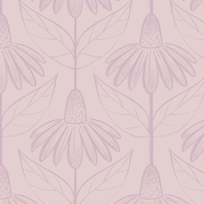 Echinacea coneflower outline handdrawn Geometric. Boho summer wallpaper. Dusty rose