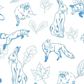 Woodland Creatures in Cornflower Blue - large