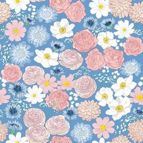 Mixed floral - Cerulean Blue