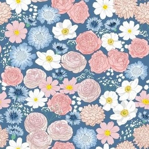Mixed floral - Marine Blue