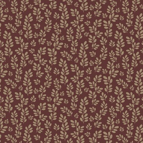 Funky  Beige Leaves on a maroon background (small scale)