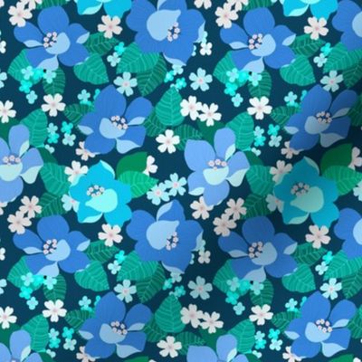 Retro Floral - Blue (small scale)