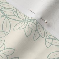 Ella Lacy Leaf Vine in Dusty Green Outline on a Solid Creamy Ivory Background with 12 inch Repeat