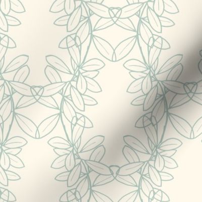 Ella Lacy Leaf Vine in Dusty Green Outline on a Solid Creamy Ivory Background with 12 inch Repeat