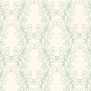 Ella Lacy Leaf Vine in Dusty Green Outline on a Solid Creamy Ivory Background with 12 inch Repeat