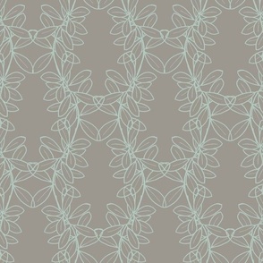 Ella Lacy Leaf Vine in Green Outline on a Solid Taupe Background with 12 inch Repeat