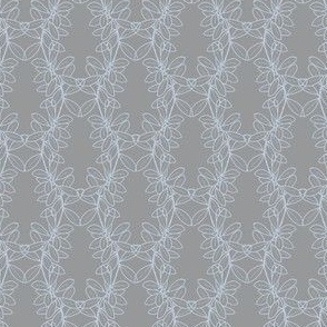 Ella Lacy Leaf Vine in Blue Outline on a Solid Gray Background with 4 inch Repeat