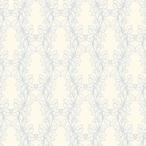 Ella Lacy Leaf Vine in Blue Outline on a Solid Creamy Ivory Background with 4 inch Repeat