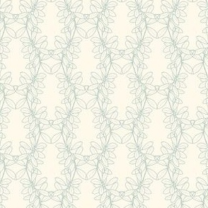 Ella Lacy Leaf Vine in Dusty Green Outline on a Solid Creamy Ivory Background with 4 inch Repeat