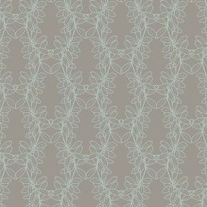 Ella Lacy Leaf Vine in Green Outline on a Solid Taupe Background with 4 inch Repeat