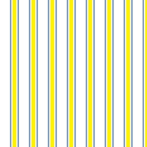 Blue and Yellow Ticking Stripe on White