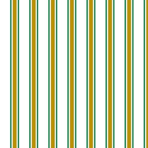 Gold and Green Ticking Stripe on White