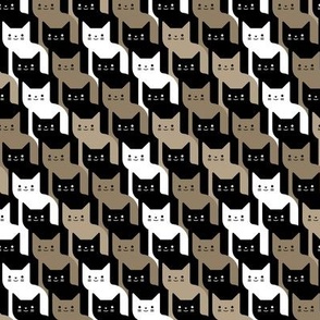 Catstooth- Houndstooth with Cats Mini- Brown Black and White Geometric Cats- Cute Cat Fabric- Classic Modern Wallpaper- Extra Large Pied de Poule- Khaki- Ecru- Tan- Neutral