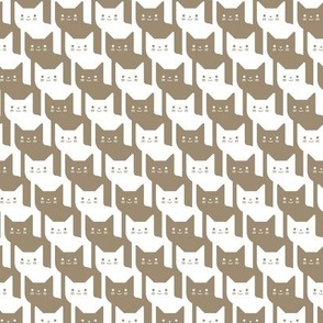 Catstooth- Houndstooth with Cats Small- Khaki and White Geometric Cats- Cute Cat Fabric- Classic Modern Wallpaper- Pied de Poule- Mushroom Tan- Ecru- Brown- Beige