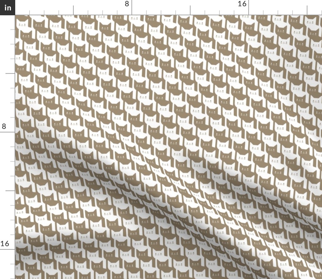 Catstooth- Houndstooth with Cats Small- Khaki and White Geometric Cats- Cute Cat Fabric- Classic Modern Wallpaper- Pied de Poule- Mushroom Tan- Ecru- Brown- Beige