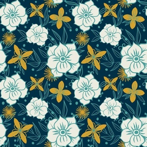 Modern Florals - Blue and Gold (small)