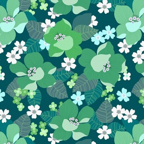 Retro Floral - Green (large scale)