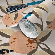 Bird Song- Mockingbird and Oranges- Linen Seashell- Large Scale